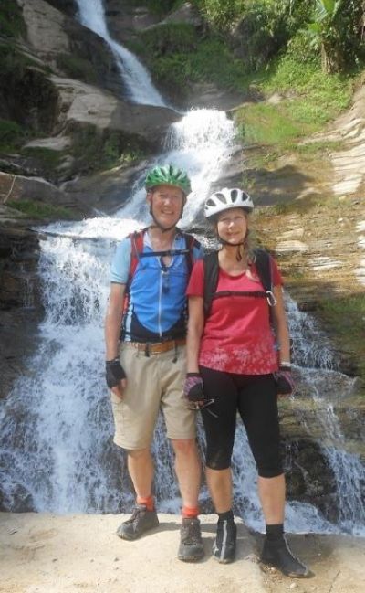 Henriette and Geoff Cycling on the  tour with redspokes